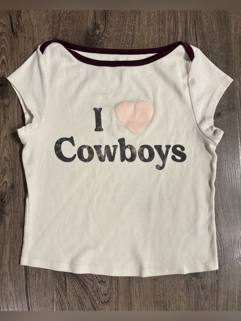 Grayson Threads "I ❤️ Cowboys" Ribbed Cropped Baby Tee Women’s size Medium